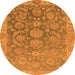 Round Machine Washable Abstract Orange Modern Area Rugs, wshabs1681org