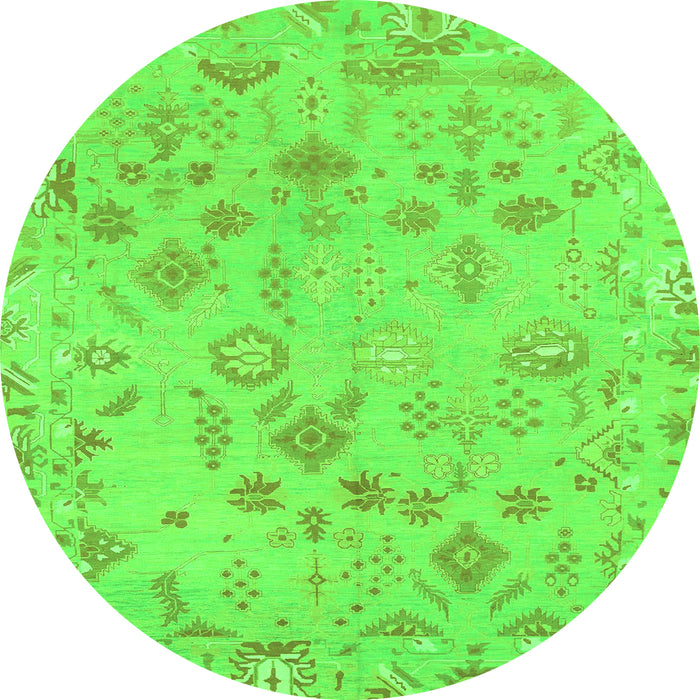 Round Machine Washable Oriental Green Traditional Area Rugs, wshabs1682grn