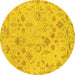 Round Machine Washable Oriental Yellow Traditional Rug, wshabs1682yw