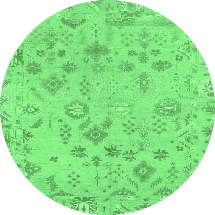Round Machine Washable Oriental Emerald Green Traditional Area Rugs, wshabs1682emgrn