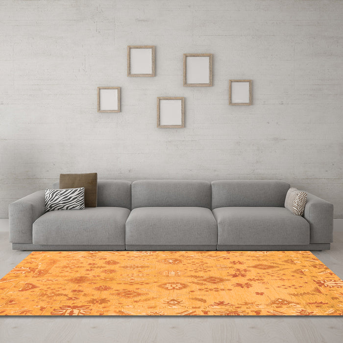 Machine Washable Oriental Orange Traditional Area Rugs in a Living Room, wshabs1682org