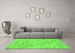 Machine Washable Oriental Green Traditional Area Rugs in a Living Room,, wshabs1682grn