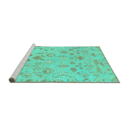 Sideview of Machine Washable Oriental Turquoise Traditional Area Rugs, wshabs1682turq