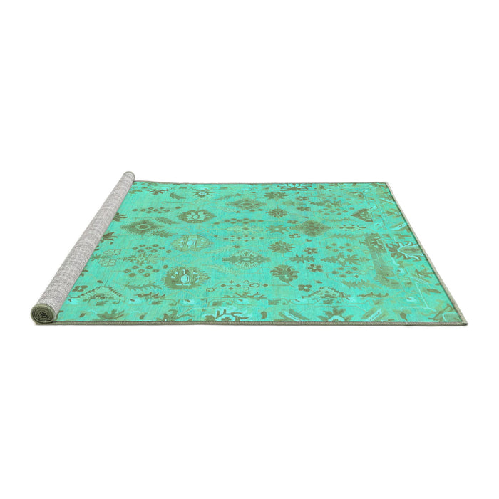 Sideview of Machine Washable Oriental Turquoise Traditional Area Rugs, wshabs1682turq