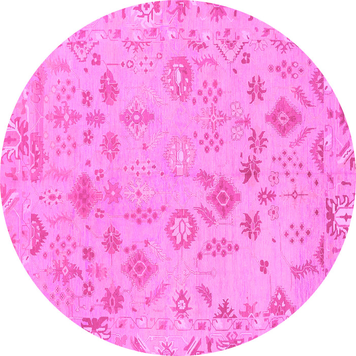 Round Machine Washable Oriental Pink Traditional Rug, wshabs1682pnk