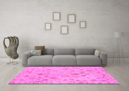 Machine Washable Oriental Pink Traditional Rug in a Living Room, wshabs1682pnk