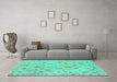 Machine Washable Oriental Turquoise Traditional Area Rugs in a Living Room,, wshabs1682turq