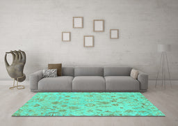 Machine Washable Oriental Turquoise Traditional Area Rugs in a Living Room,, wshabs1682turq