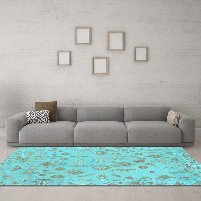 Machine Washable Oriental Light Blue Traditional Rug in a Living Room, wshabs1682lblu