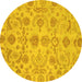 Round Machine Washable Oriental Yellow Traditional Rug, wshabs1683yw