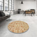 Round Abstract Orange Oriental Rug in a Office, abs1683