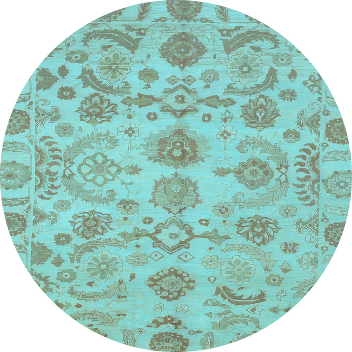 Round Machine Washable Oriental Light Blue Traditional Rug, wshabs1683lblu
