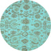 Round Machine Washable Oriental Light Blue Traditional Rug, wshabs1683lblu