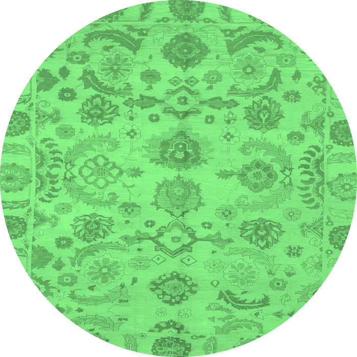 Round Machine Washable Oriental Emerald Green Traditional Area Rugs, wshabs1683emgrn