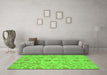 Machine Washable Oriental Green Traditional Area Rugs in a Living Room,, wshabs1683grn