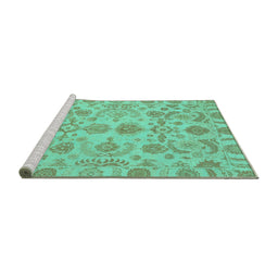 Sideview of Machine Washable Oriental Turquoise Traditional Area Rugs, wshabs1683turq
