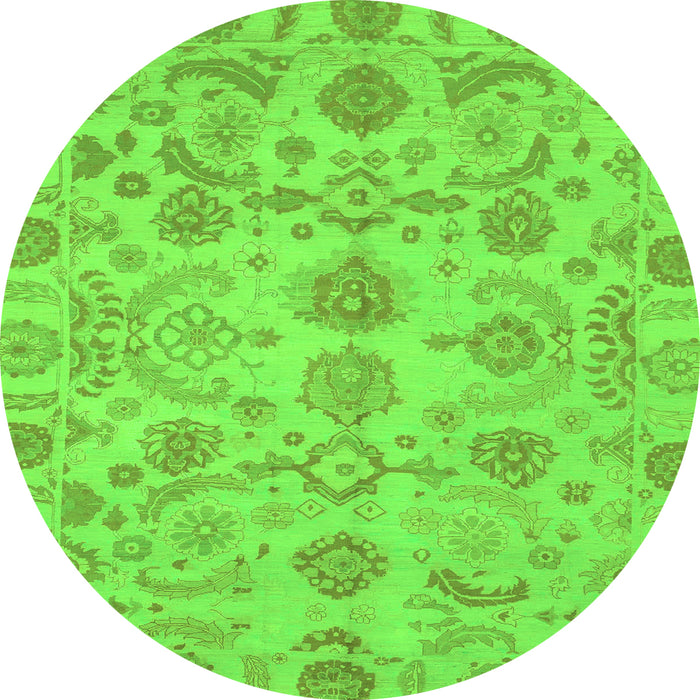 Round Machine Washable Oriental Green Traditional Area Rugs, wshabs1683grn