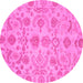 Round Machine Washable Oriental Pink Traditional Rug, wshabs1683pnk