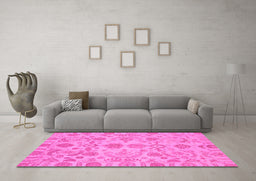 Machine Washable Oriental Pink Traditional Rug in a Living Room, wshabs1683pnk
