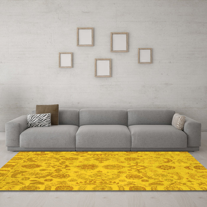 Machine Washable Oriental Yellow Traditional Rug in a Living Room, wshabs1683yw