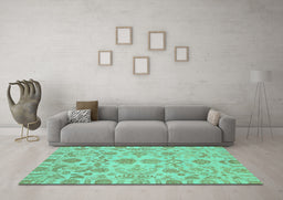 Machine Washable Oriental Turquoise Traditional Area Rugs in a Living Room,, wshabs1683turq