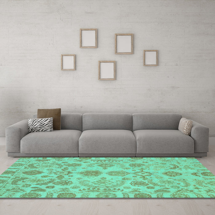 Machine Washable Oriental Turquoise Traditional Area Rugs in a Living Room,, wshabs1683turq