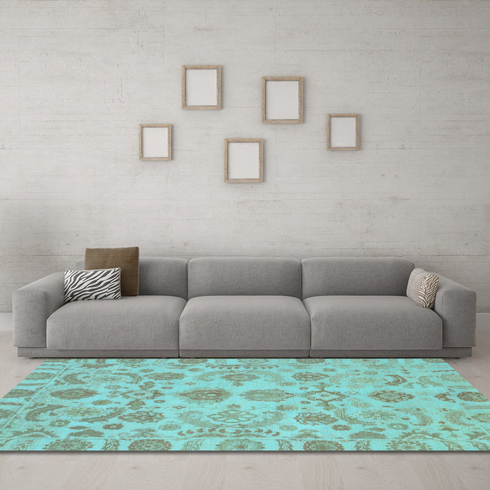 Machine Washable Oriental Light Blue Traditional Rug in a Living Room, wshabs1683lblu