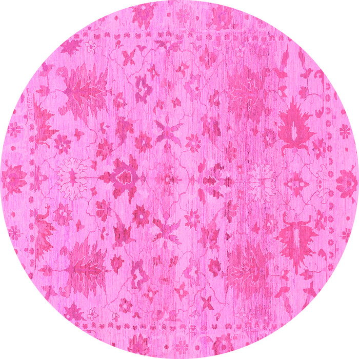 Round Machine Washable Oriental Pink Traditional Rug, wshabs1684pnk