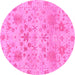 Round Machine Washable Oriental Pink Traditional Rug, wshabs1684pnk