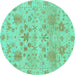 Round Oriental Turquoise Traditional Rug, abs1684turq