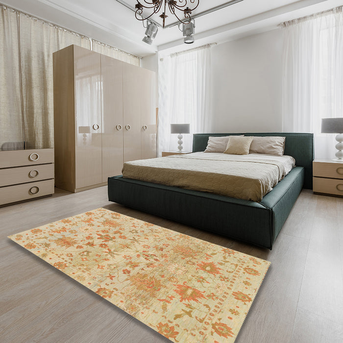 Abstract Yellow Oriental Rug in a Bedroom, abs1684