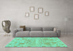 Machine Washable Oriental Turquoise Traditional Area Rugs in a Living Room,, wshabs1684turq