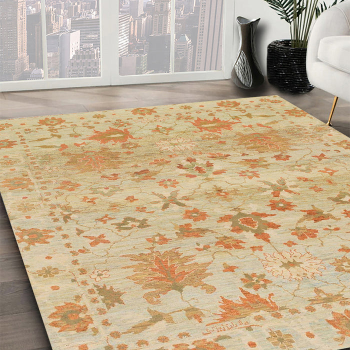 Abstract Yellow Oriental Rug in Family Room, abs1684