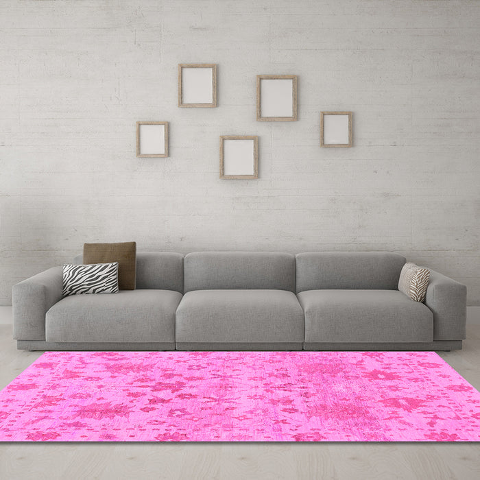 Machine Washable Oriental Pink Traditional Rug in a Living Room, wshabs1684pnk