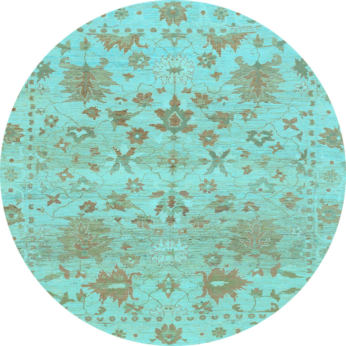 Round Machine Washable Oriental Light Blue Traditional Rug, wshabs1684lblu