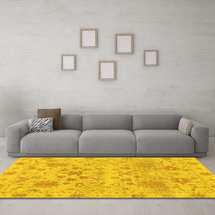 Machine Washable Oriental Yellow Traditional Rug in a Living Room, wshabs1684yw