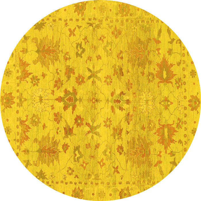 Round Machine Washable Oriental Yellow Traditional Rug, wshabs1684yw