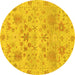 Round Machine Washable Oriental Yellow Traditional Rug, wshabs1684yw