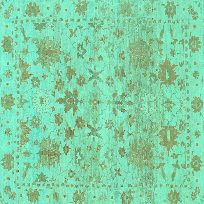 Square Machine Washable Oriental Turquoise Traditional Area Rugs, wshabs1684turq