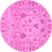 Round Machine Washable Abstract Pink Modern Rug, wshabs1685pnk