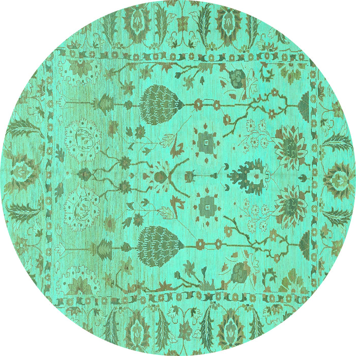 Round Abstract Turquoise Modern Rug, abs1685turq