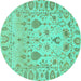 Round Abstract Turquoise Modern Rug, abs1685turq