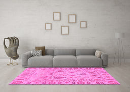 Machine Washable Abstract Pink Modern Rug in a Living Room, wshabs1685pnk
