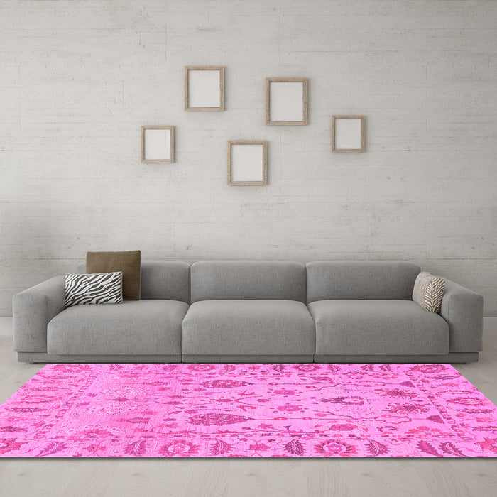 Machine Washable Abstract Pink Modern Rug in a Living Room, wshabs1685pnk