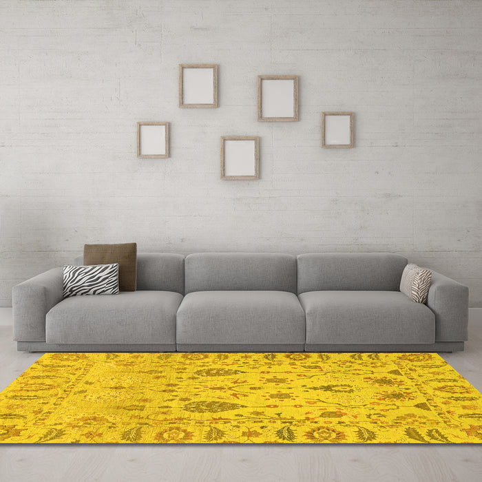 Machine Washable Abstract Yellow Modern Rug in a Living Room, wshabs1685yw