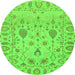 Round Machine Washable Abstract Green Modern Area Rugs, wshabs1685grn