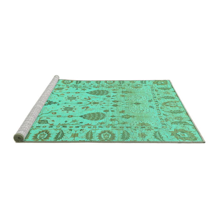 Sideview of Machine Washable Abstract Turquoise Modern Area Rugs, wshabs1685turq