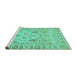 Sideview of Machine Washable Abstract Turquoise Modern Area Rugs, wshabs1685turq