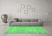 Machine Washable Abstract Emerald Green Modern Area Rugs in a Living Room,, wshabs1685emgrn