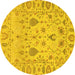 Round Machine Washable Abstract Yellow Modern Rug, wshabs1685yw